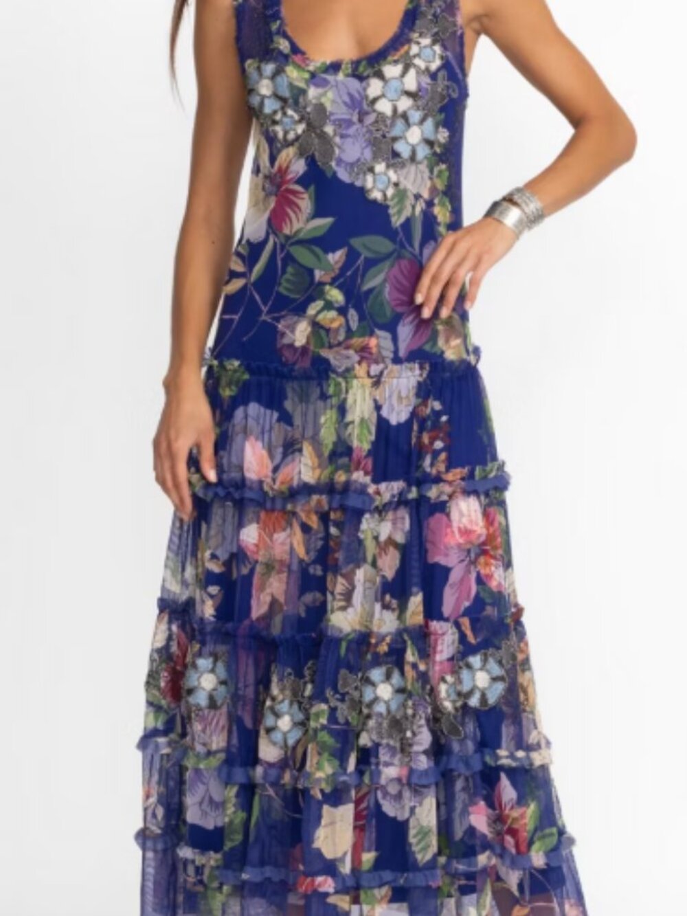 Johnny Was Mazzy Multi Ruffle Maxi Dress – Ullani Blue Floral – 2X / XXL